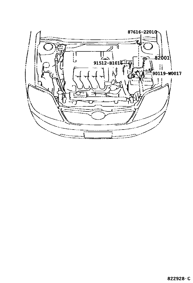 Toyota COROLLA 线束和卡夹 EPC diagram — 822928C