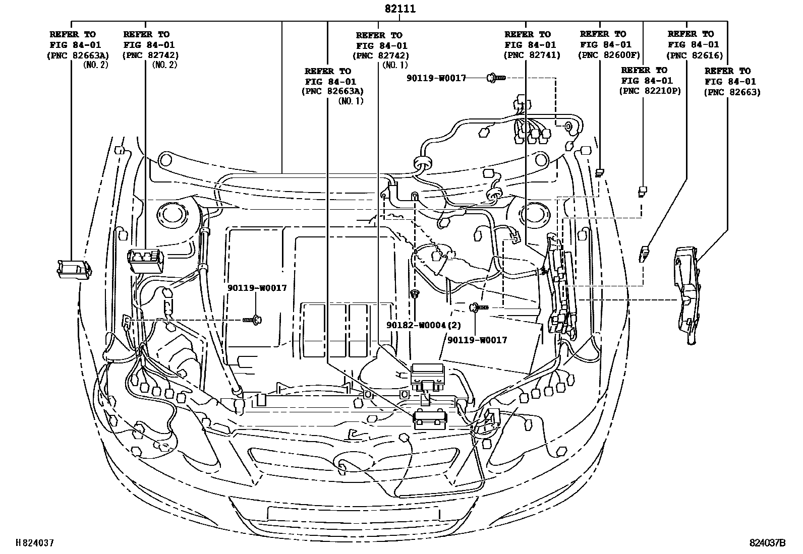 Toyota COROLLA 线束和卡夹 EPC diagram — 824037B