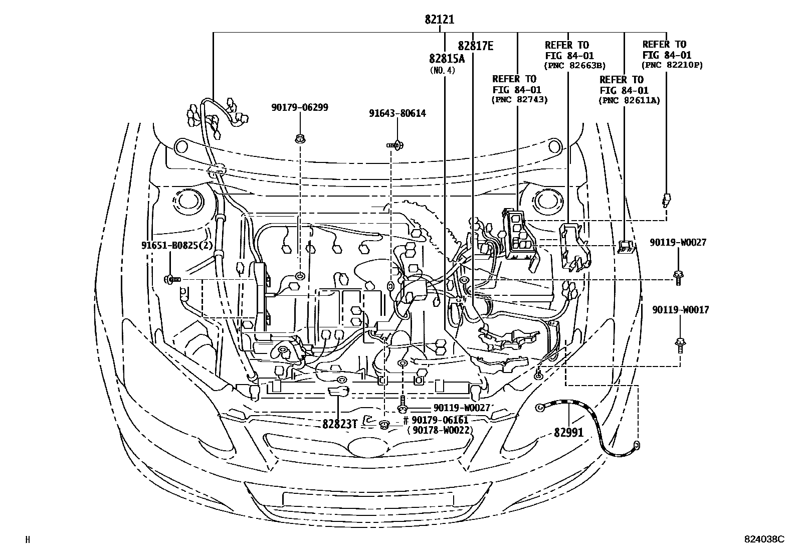 Toyota COROLLA 线束和卡夹 EPC diagram — 824038C