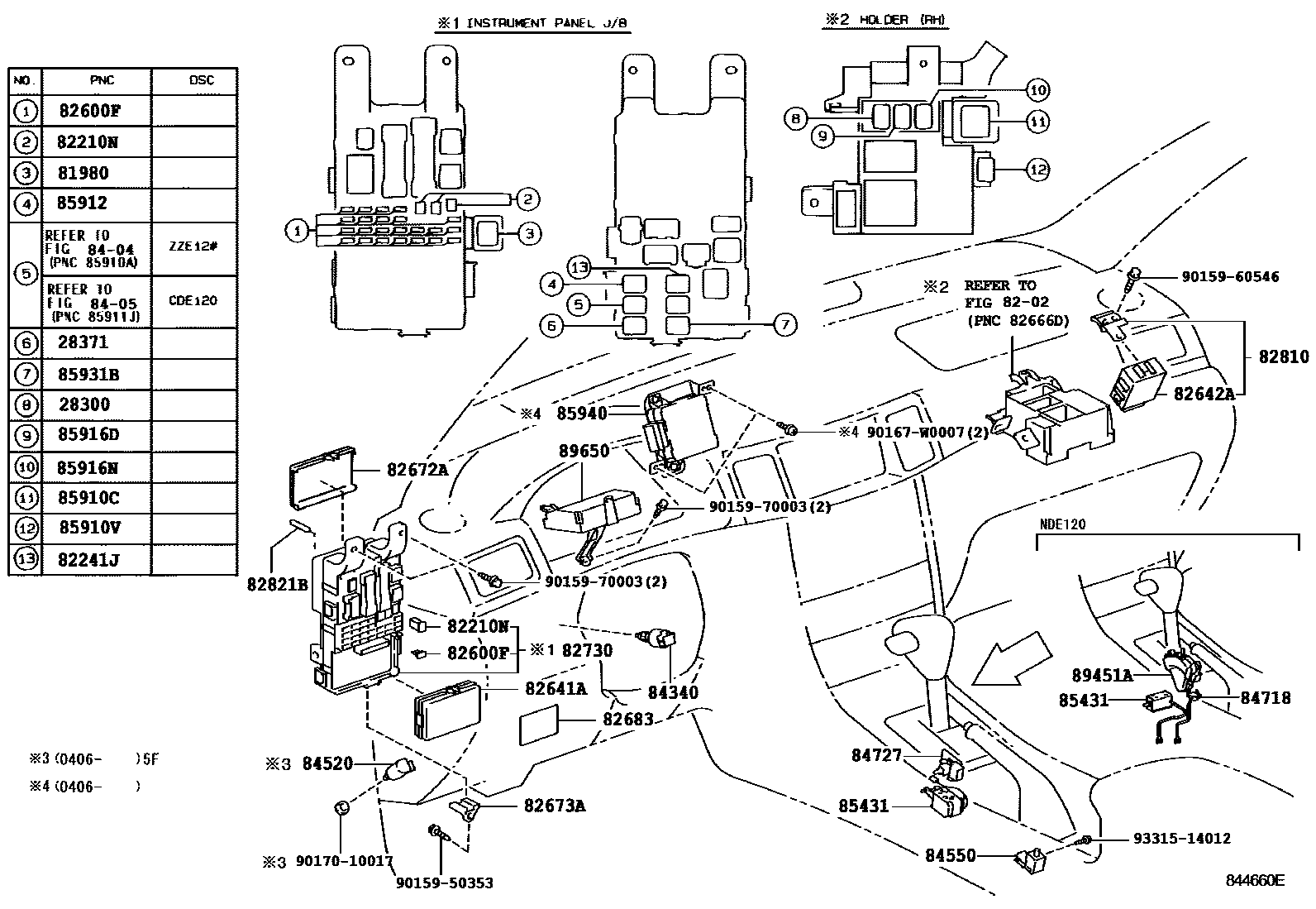 Toyota COROLLA 开关和继电器和ECU EPC diagram — 844660E