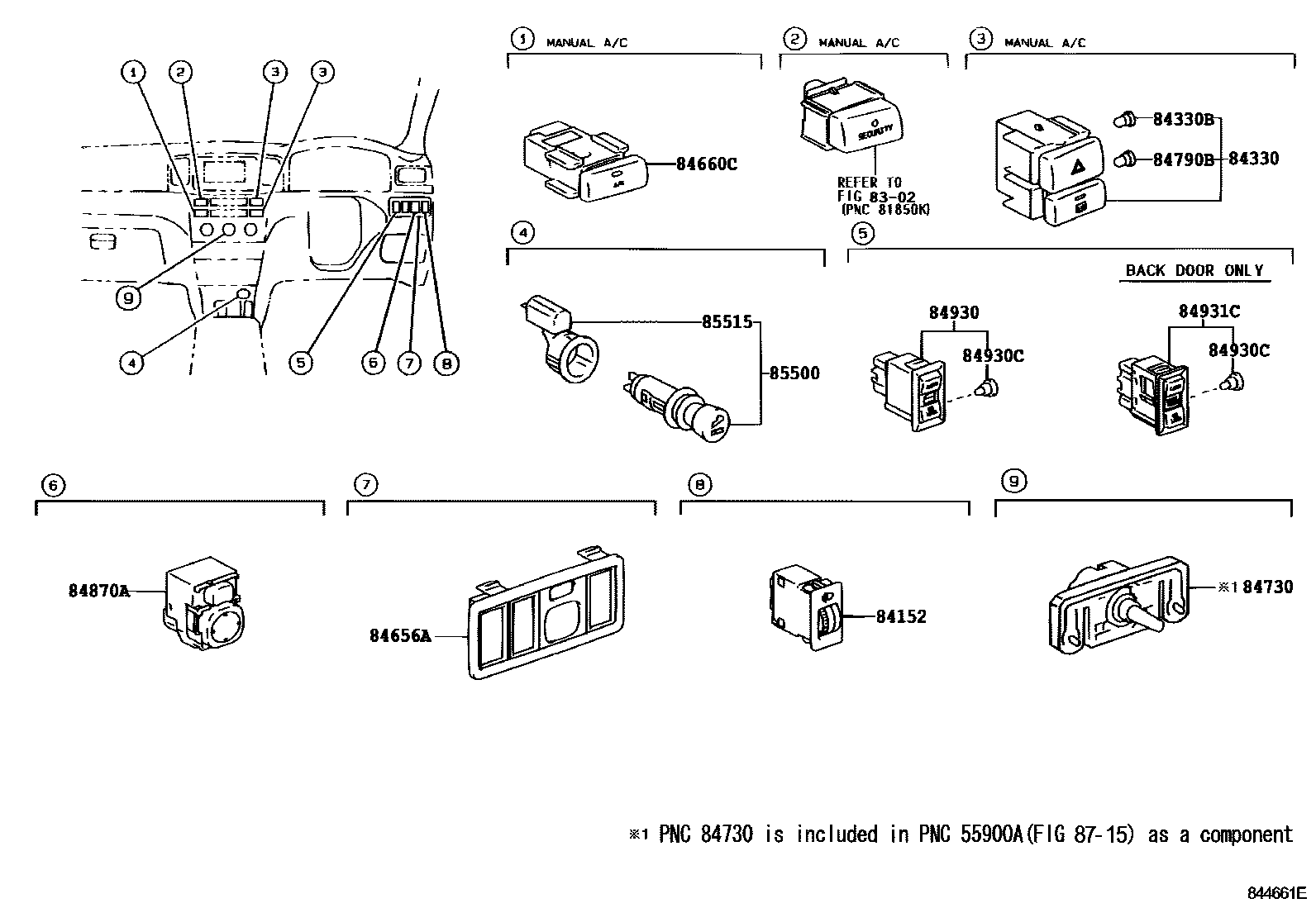 Toyota COROLLA 开关和继电器和ECU EPC diagram — 844661E