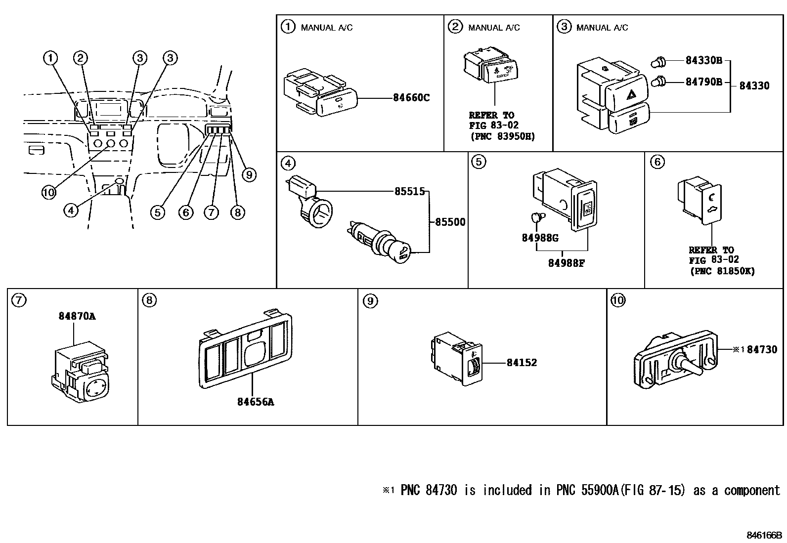 Toyota COROLLA 开关和继电器和ECU EPC diagram — 846166B