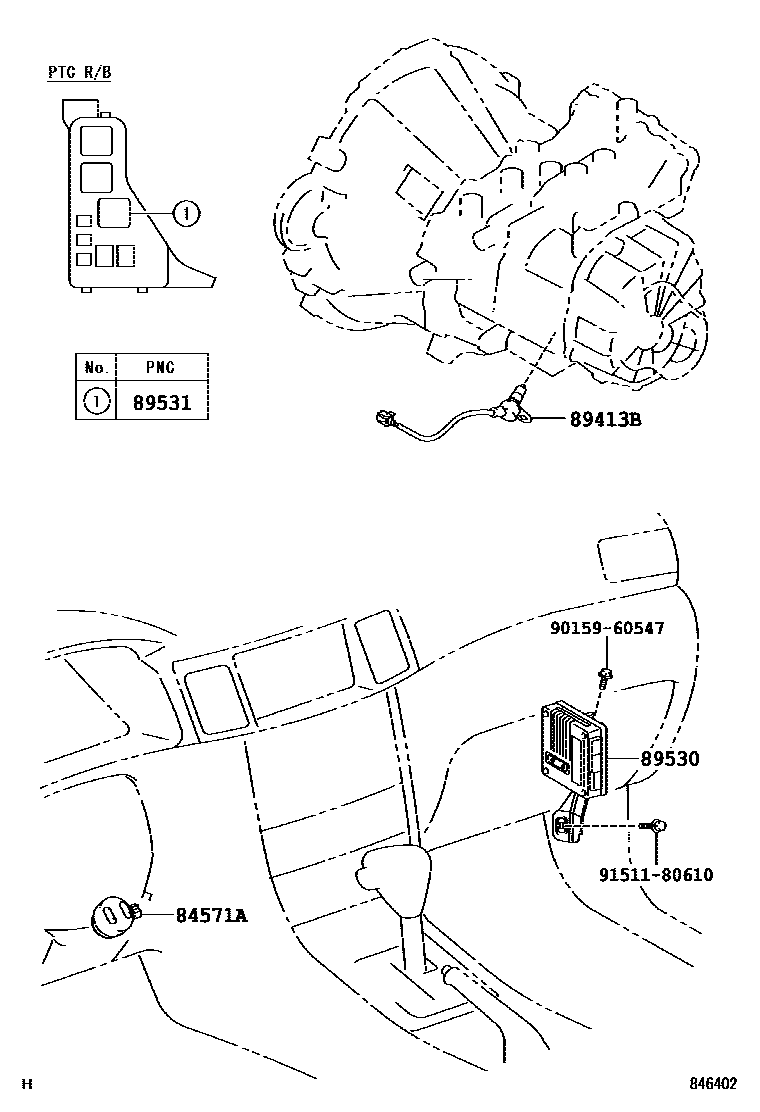 Toyota COROLLA 超速档和电子控制变速器 EPC diagram — 846402