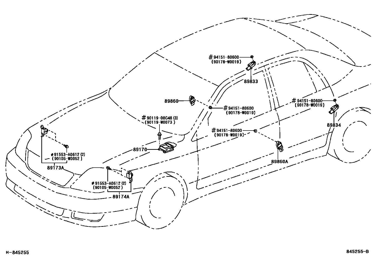 Toyota COROLLA 空气囊 EPC diagram — 845255B
