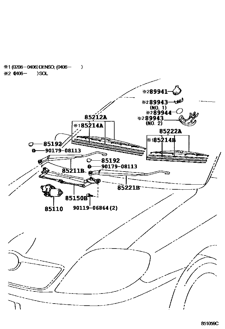 Toyota COROLLA 挡风玻璃刮水器 EPC diagram — 851059C