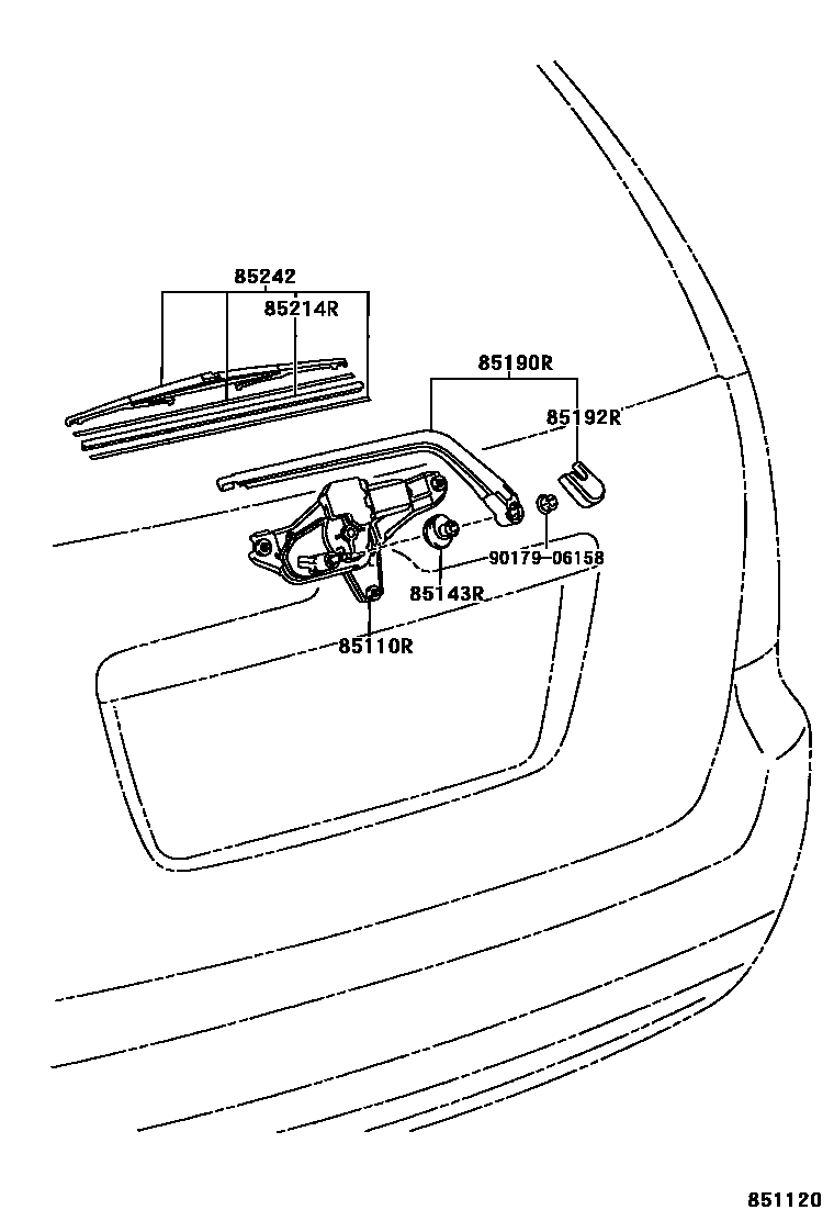Toyota COROLLA 后刮水器 EPC diagram — 851120