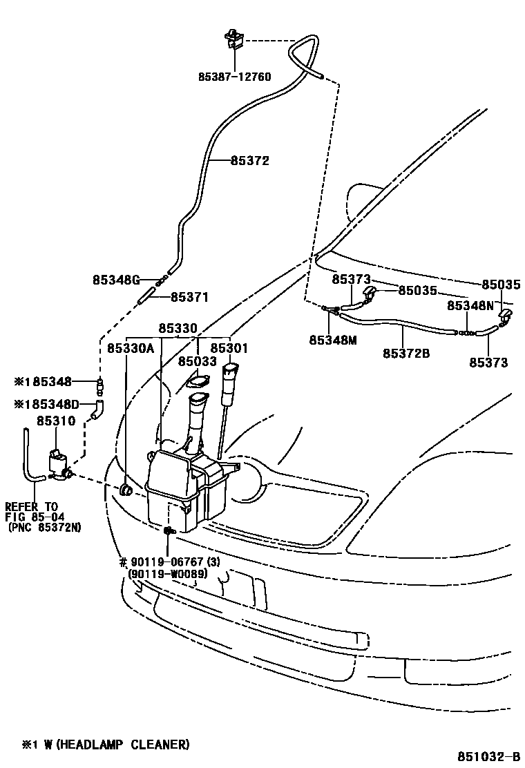 Toyota COROLLA 挡风玻璃清洗器 EPC diagram — 851032B