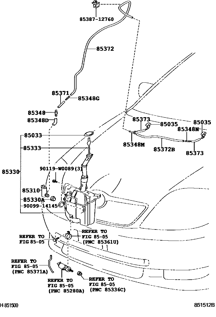 Toyota COROLLA 挡风玻璃清洗器 EPC diagram — 851512B