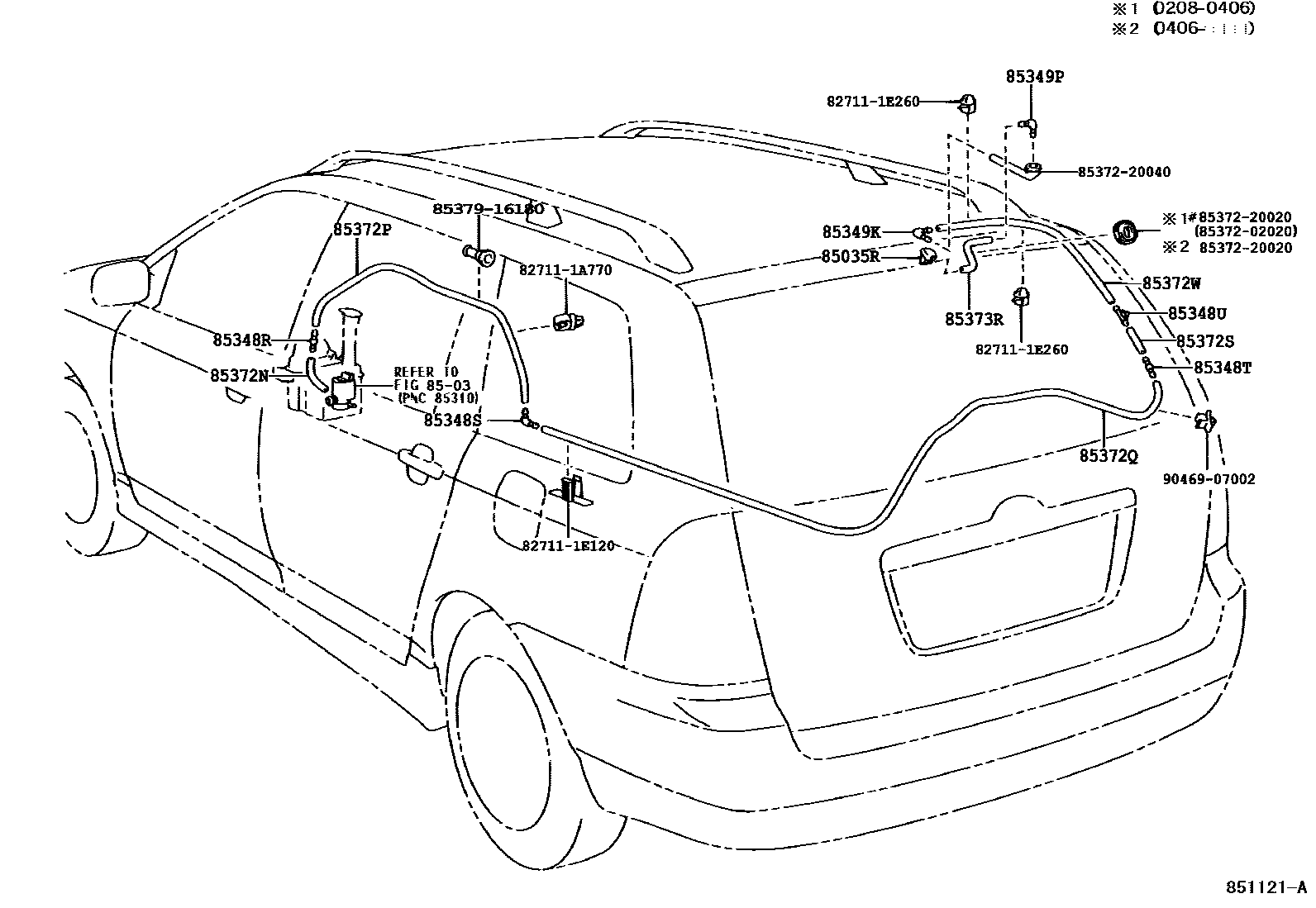 Toyota COROLLA 后清洗器 EPC diagram — 851121A