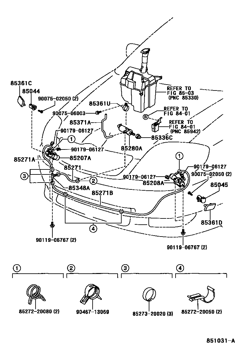 Toyota COROLLA 前大灯清洗器 EPC diagram — 851031A