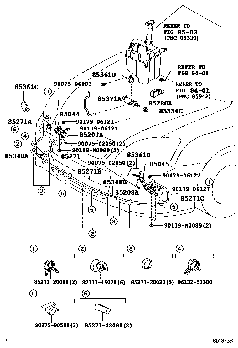 Toyota COROLLA 前大灯清洗器 EPC diagram — 851373B