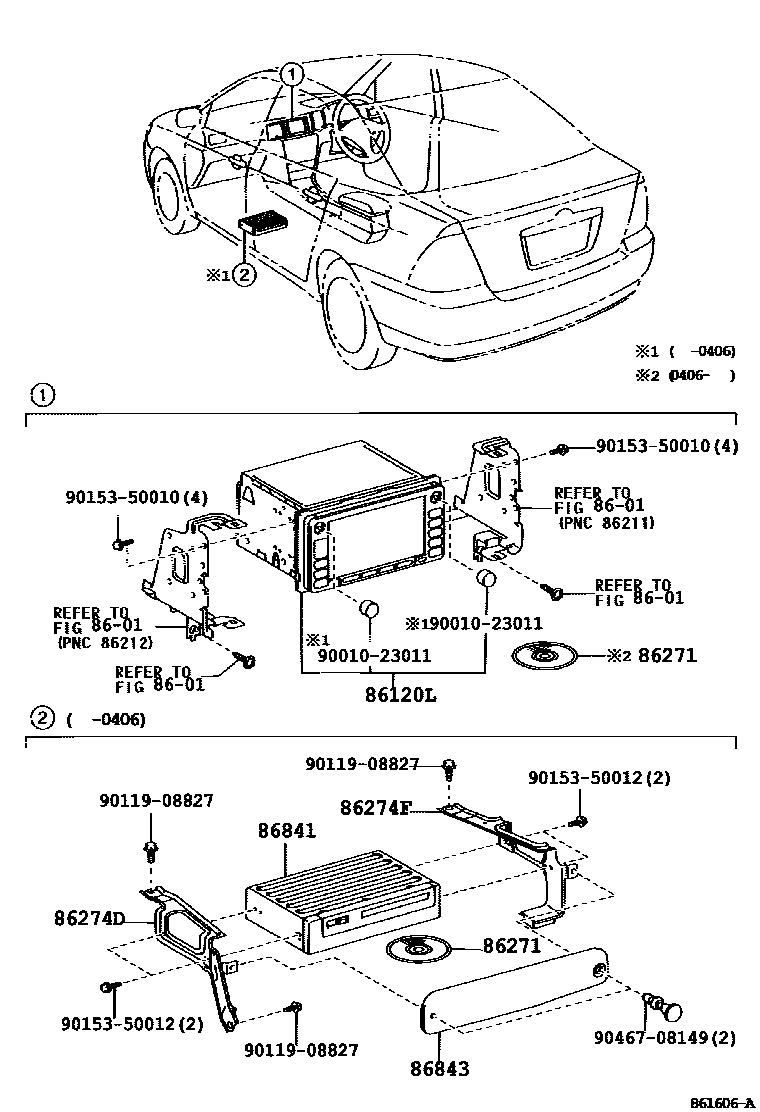 Toyota COROLLA 导航和前监视器显示屏 EPC diagram — 861606A