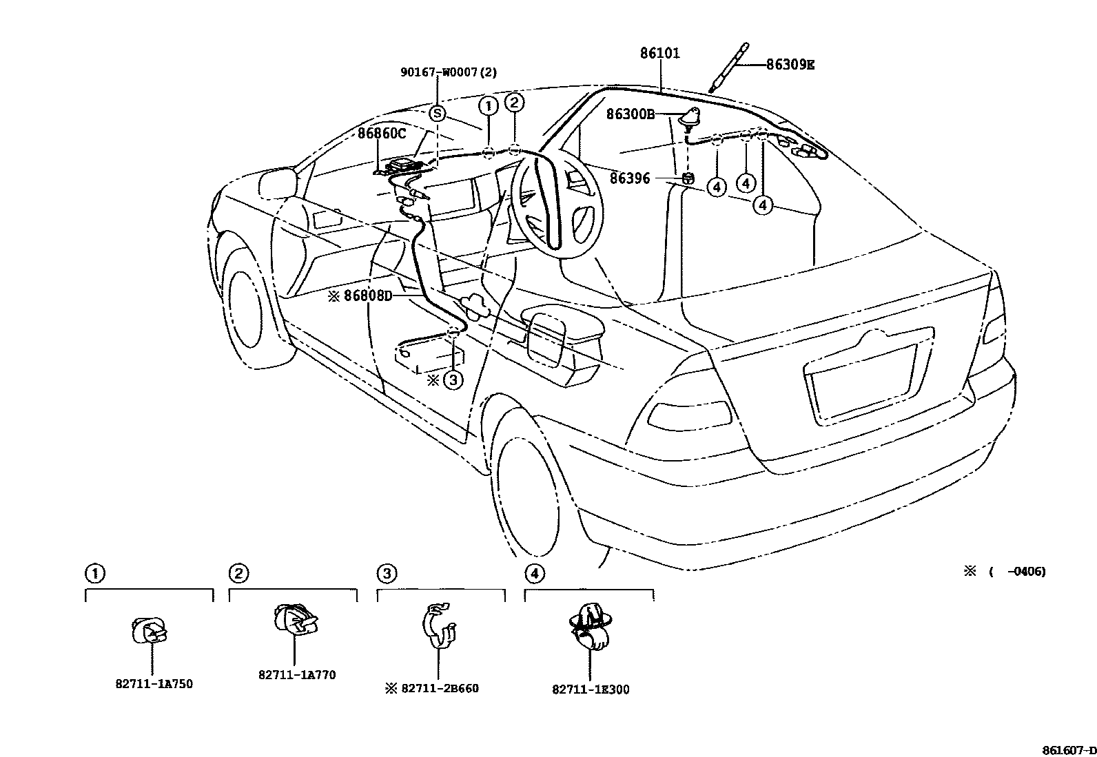 Toyota COROLLA antenna EPC diagram — 861607D