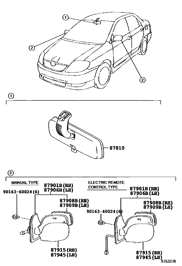 Toyota COROLLA 后视镜 EPC diagram — 875337B