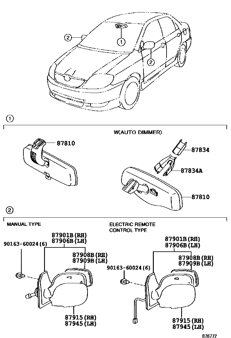 Toyota COROLLA 后视镜 EPC diagram — 876772