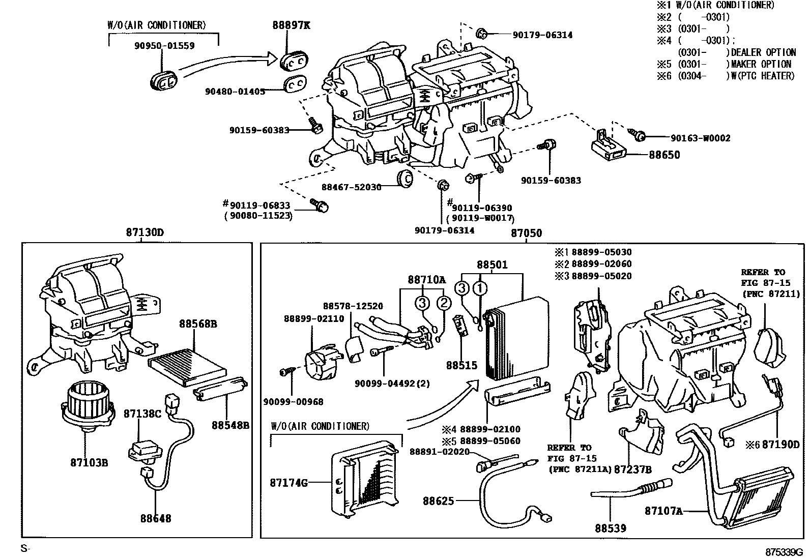 Toyota COROLLA 暖风和空调系统 - 冷却器组件 EPC diagram — 875339G