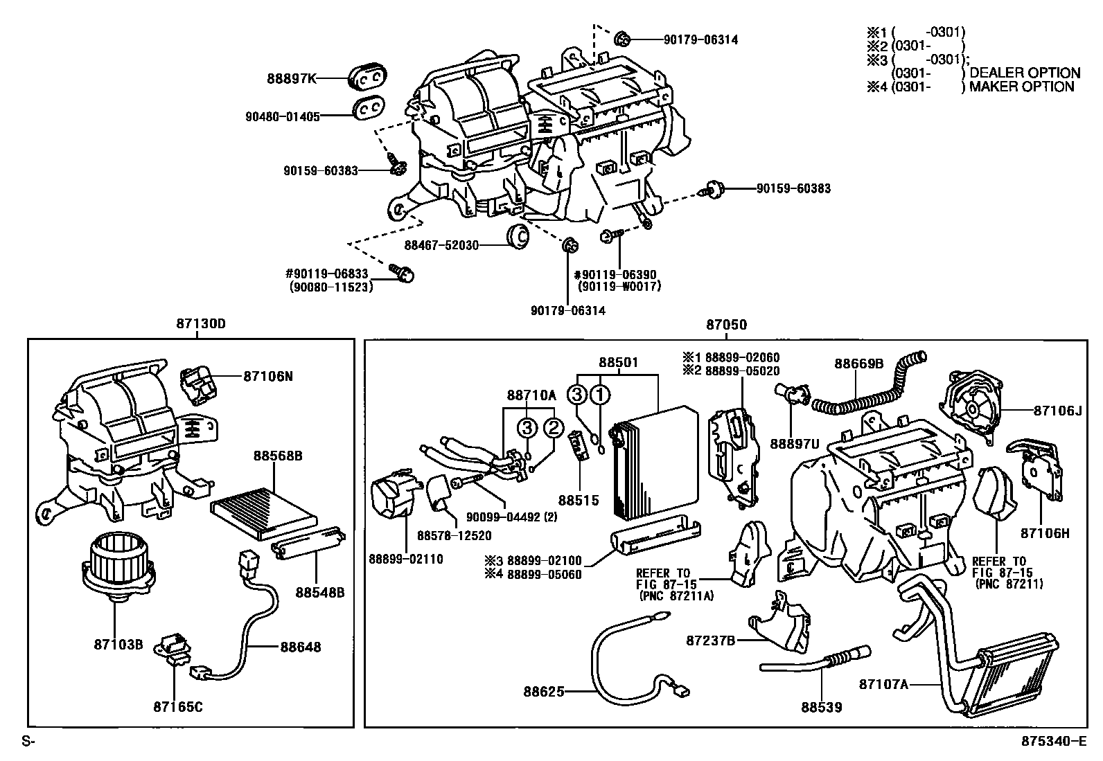Toyota COROLLA 暖风和空调系统 - 冷却器组件 EPC diagram — 875340E