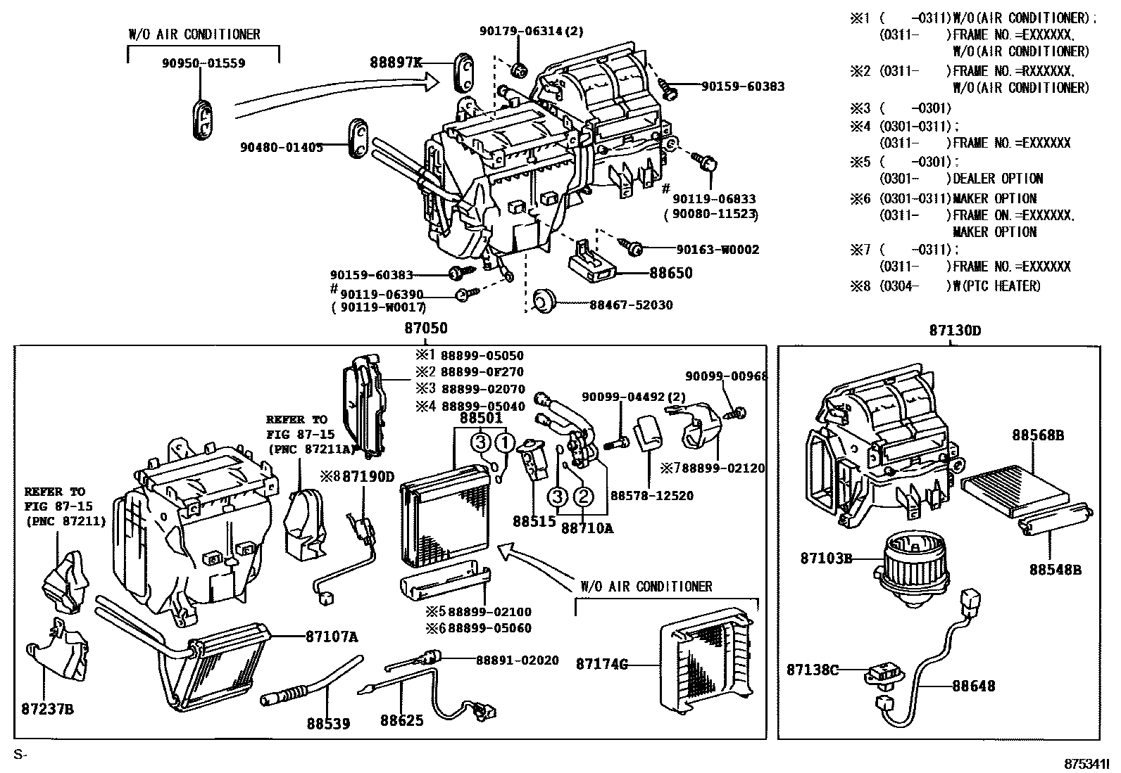Toyota COROLLA 暖风和空调系统 - 冷却器组件 EPC diagram — 875341I