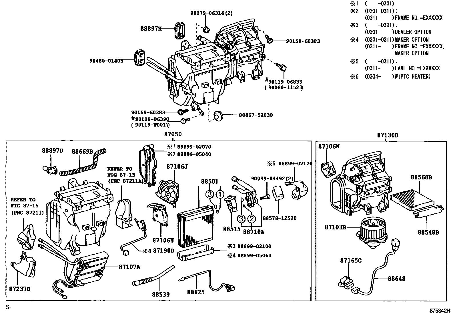 Toyota COROLLA 暖风和空调系统 - 冷却器组件 EPC diagram — 875342H