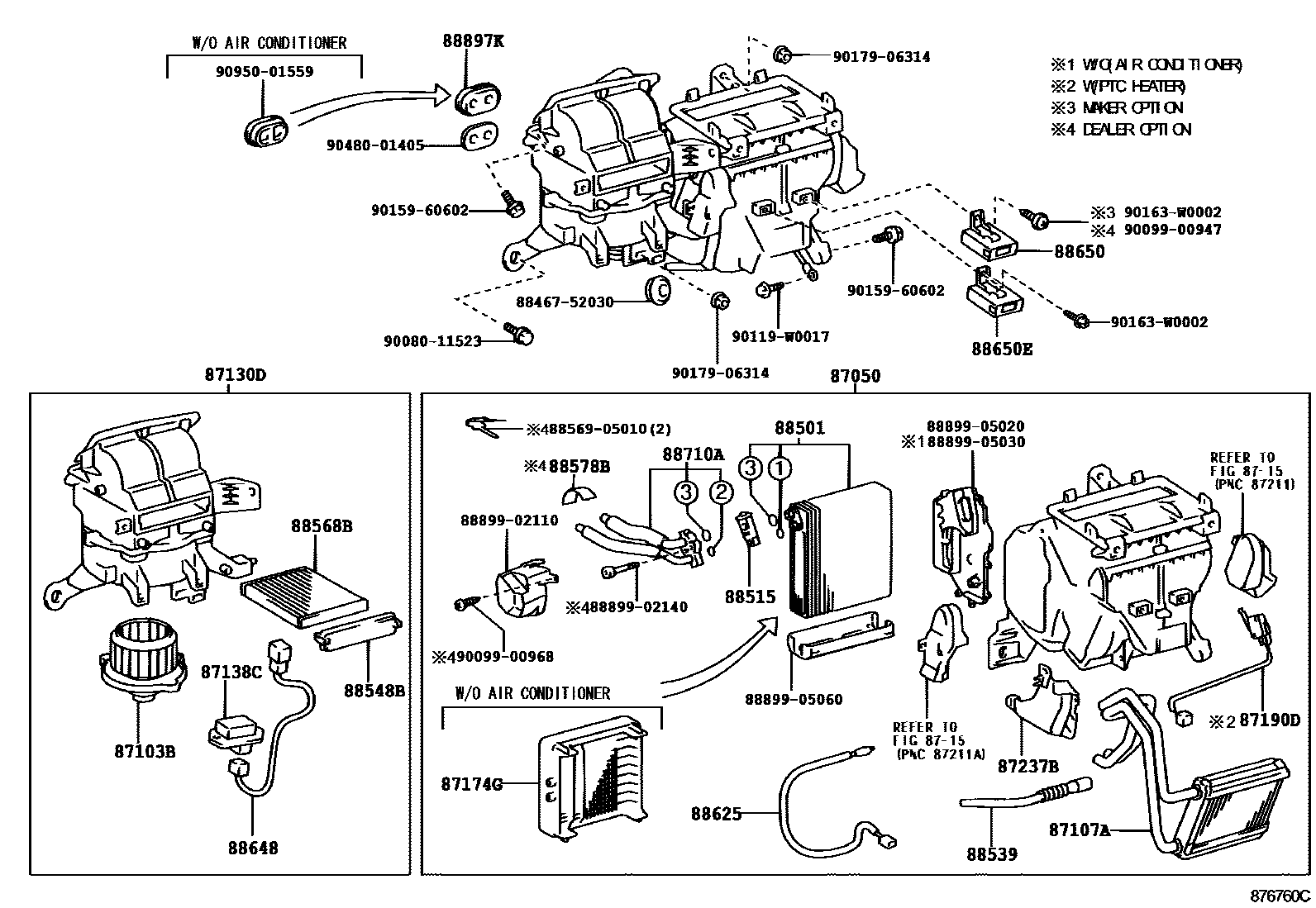 Toyota COROLLA 暖风和空调系统 - 冷却器组件 EPC diagram — 876760C