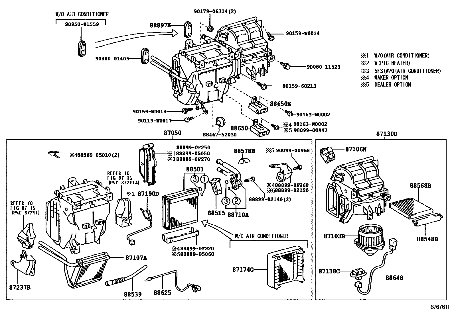 Toyota COROLLA 暖风和空调系统 - 冷却器组件 EPC diagram — 876761I