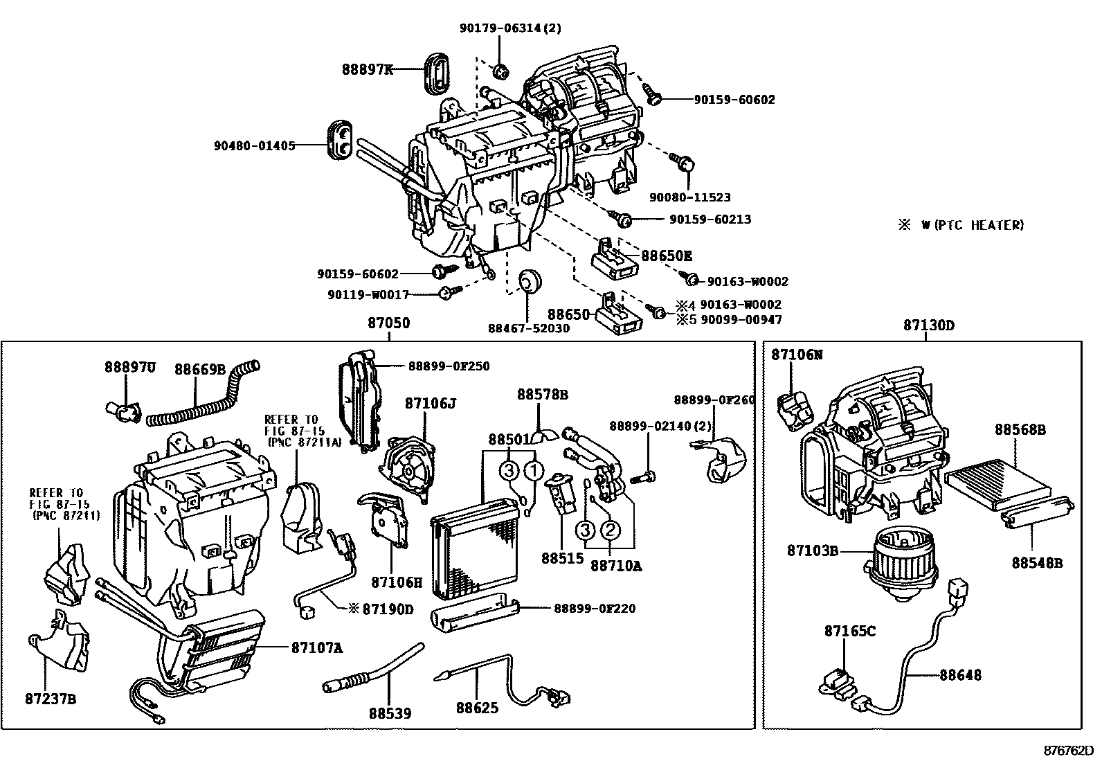 Toyota COROLLA 暖风和空调系统 - 冷却器组件 EPC diagram — 876762D