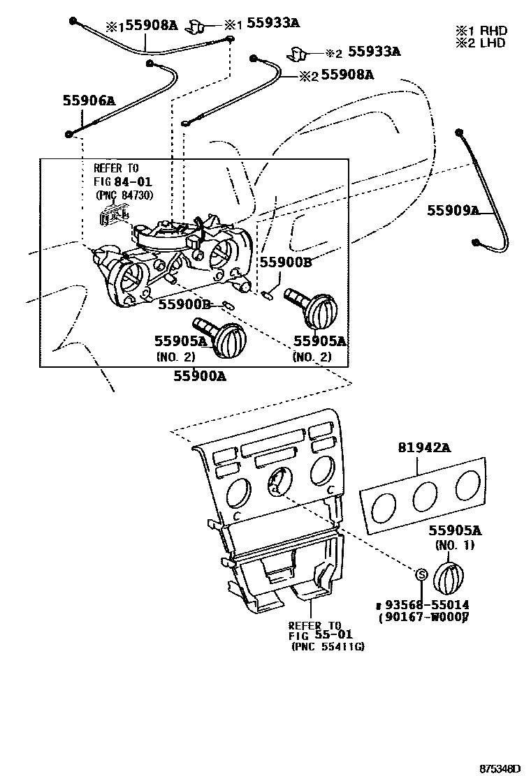 Toyota COROLLA 暖风和空调系统 - 控制器和风管 EPC diagram — 875348D