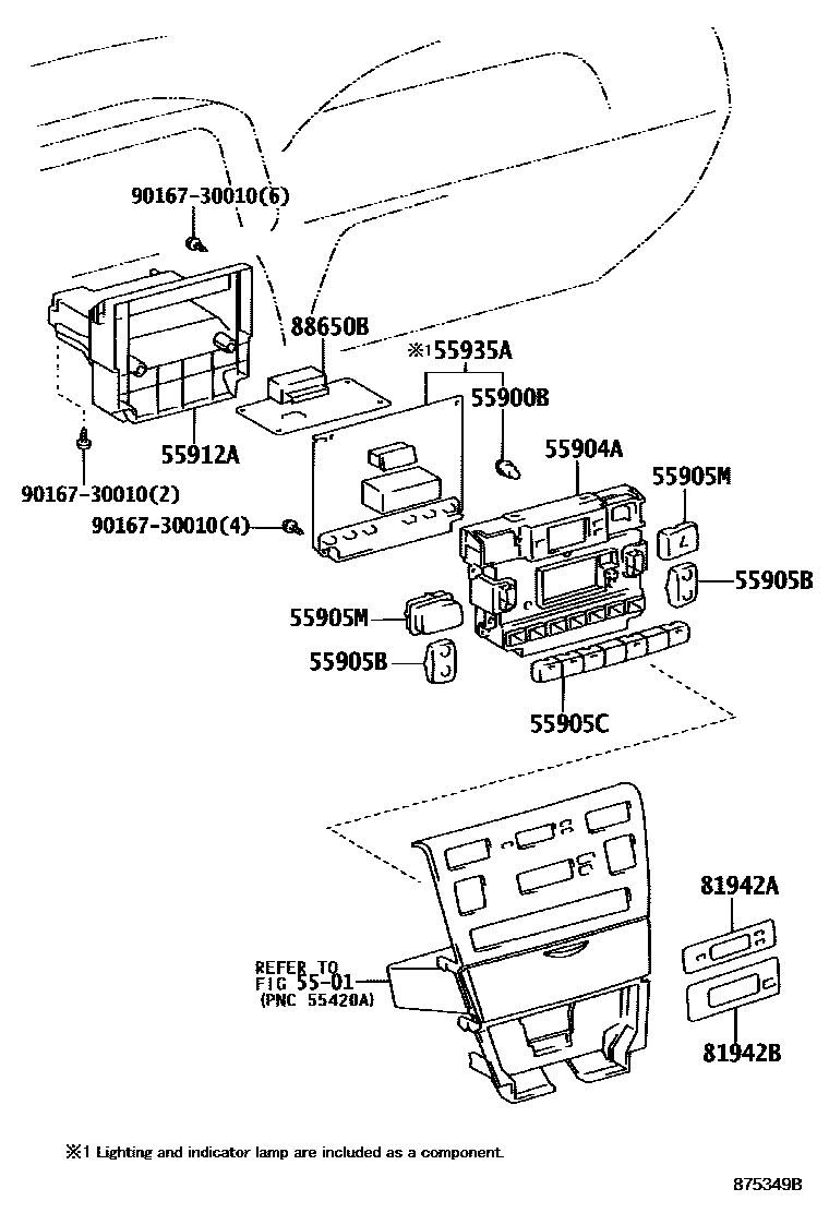 Toyota COROLLA 暖风和空调系统 - 控制器和风管 EPC diagram — 875349B