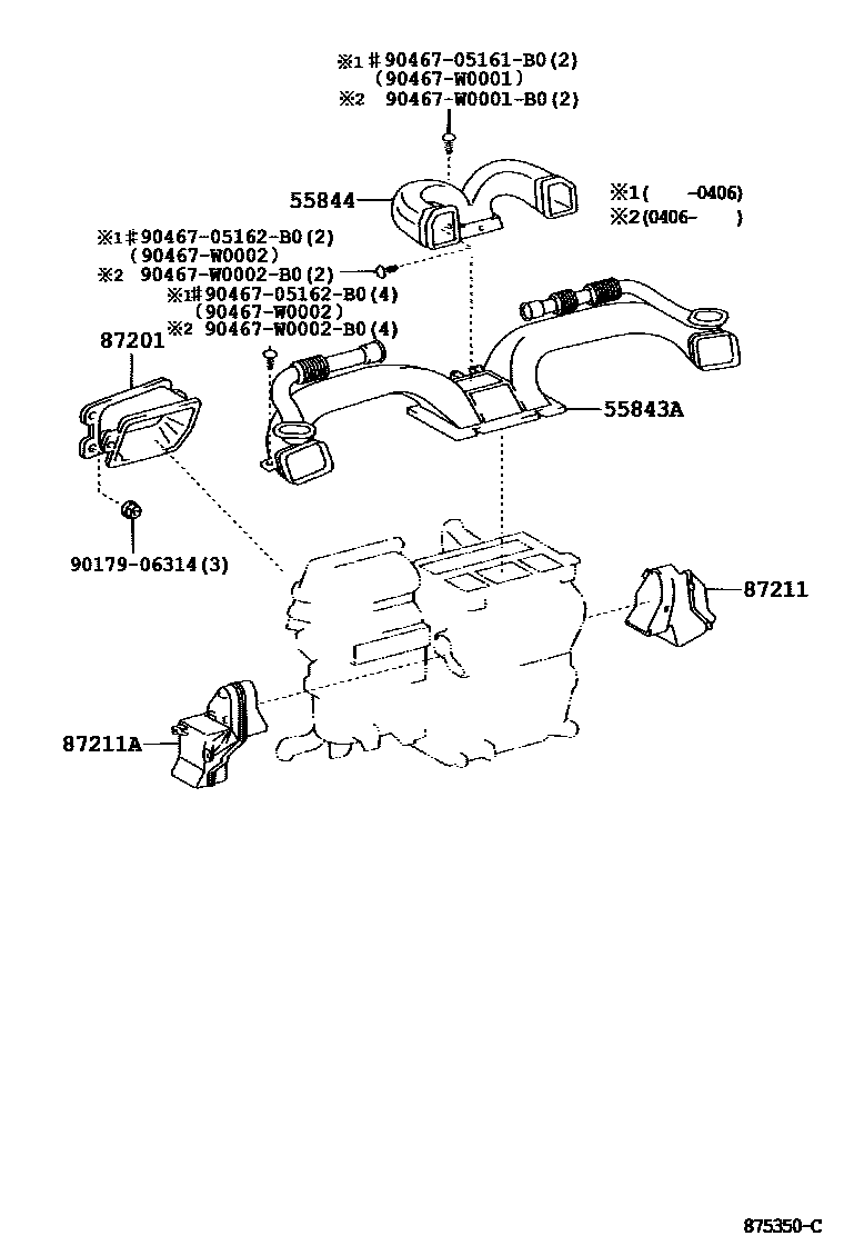 Toyota COROLLA 暖风和空调系统 - 控制器和风管 EPC diagram — 875350C