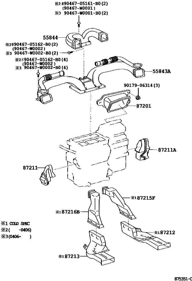 Toyota COROLLA 暖风和空调系统 - 控制器和风管 EPC diagram — 875351C