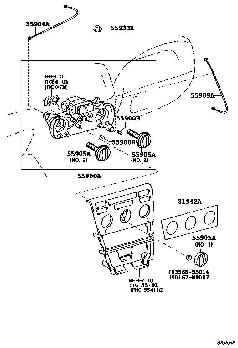 Toyota COROLLA 暖风和空调系统 - 控制器和风管 EPC diagram — 876756A