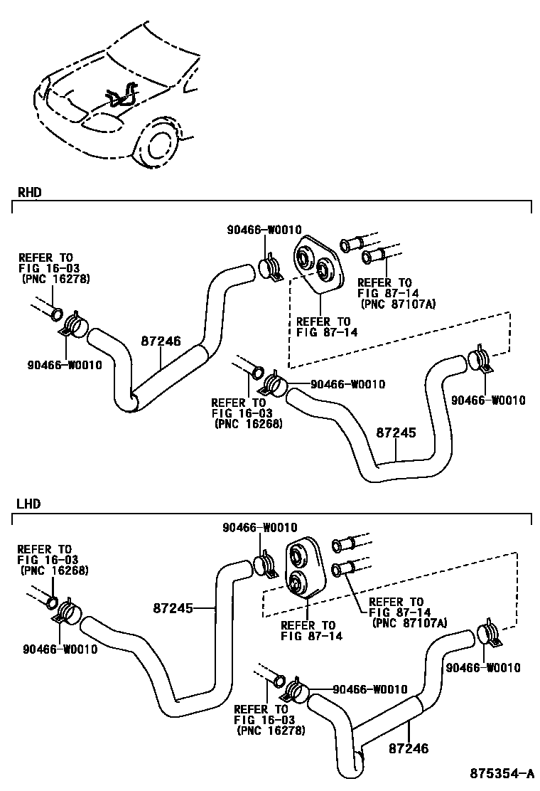 Toyota COROLLA 暖风和空调系统 - 水管 EPC diagram — 875354A