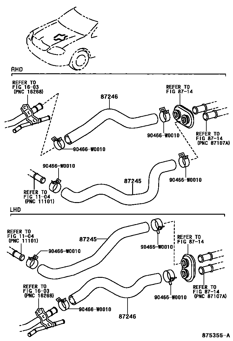 Toyota COROLLA 暖风和空调系统 - 水管 EPC diagram — 875355A