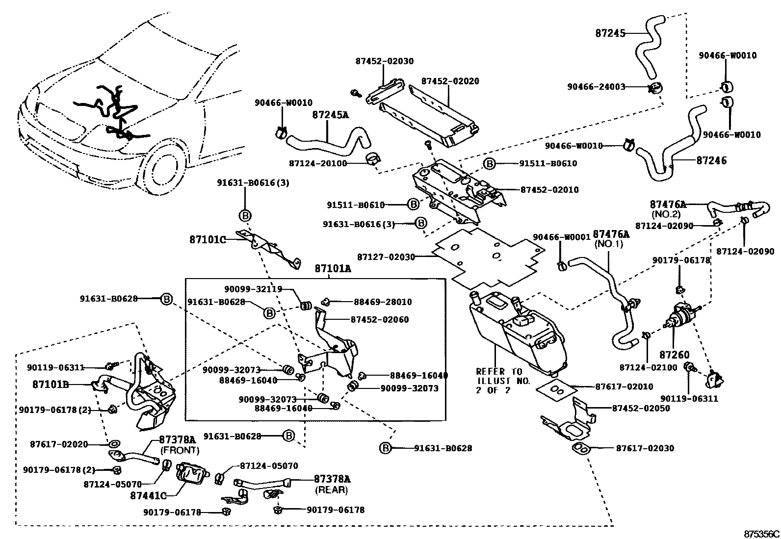 Toyota COROLLA 暖风和空调系统 - 水管 EPC diagram — 875356C
