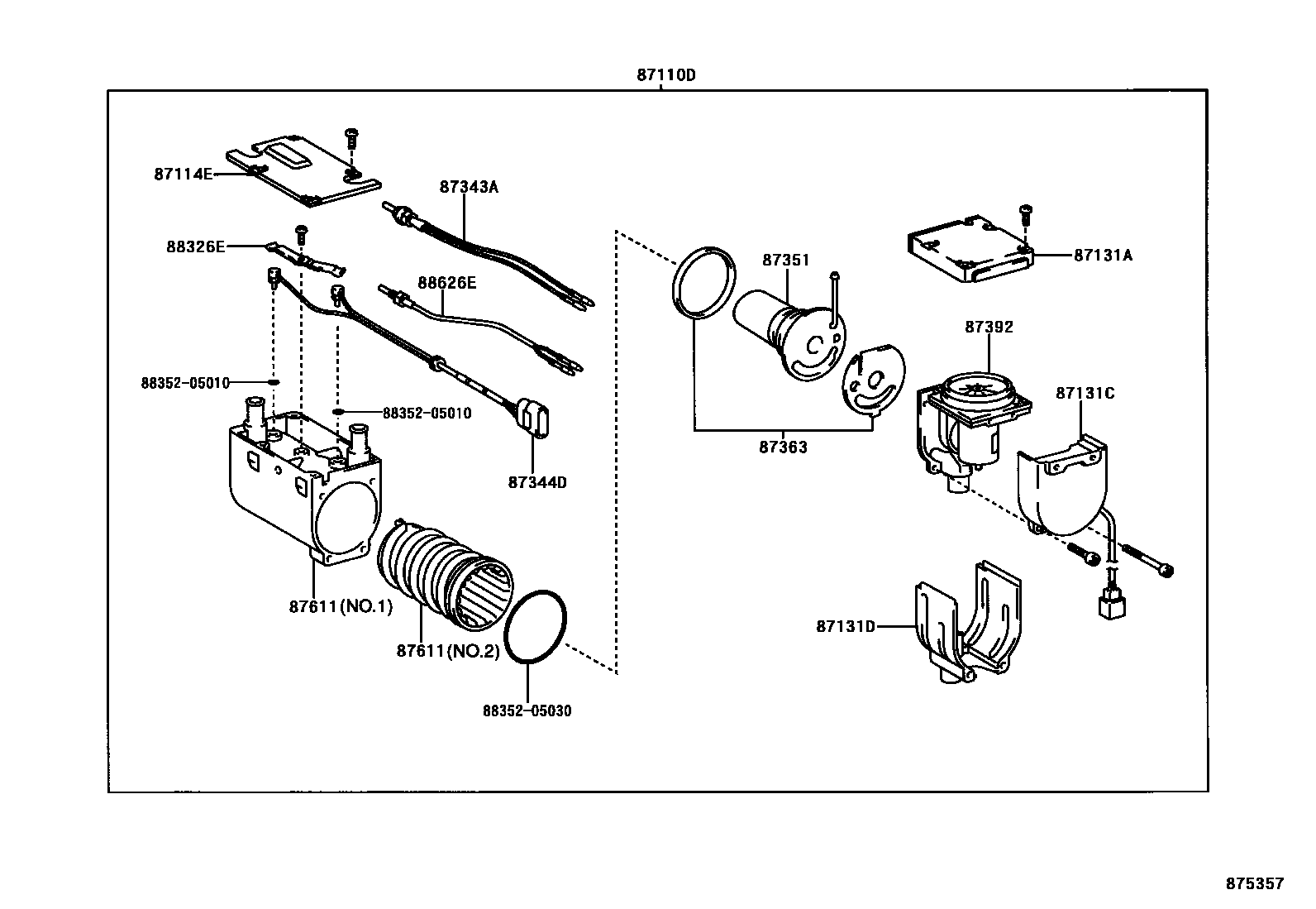 Toyota COROLLA 暖风和空调系统 - 水管 EPC diagram — 875357