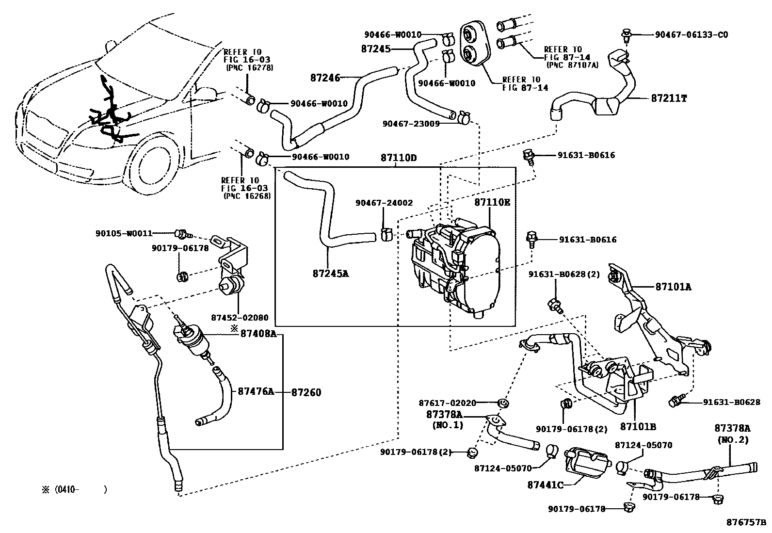 Toyota COROLLA 暖风和空调系统 - 水管 EPC diagram — 876757B
