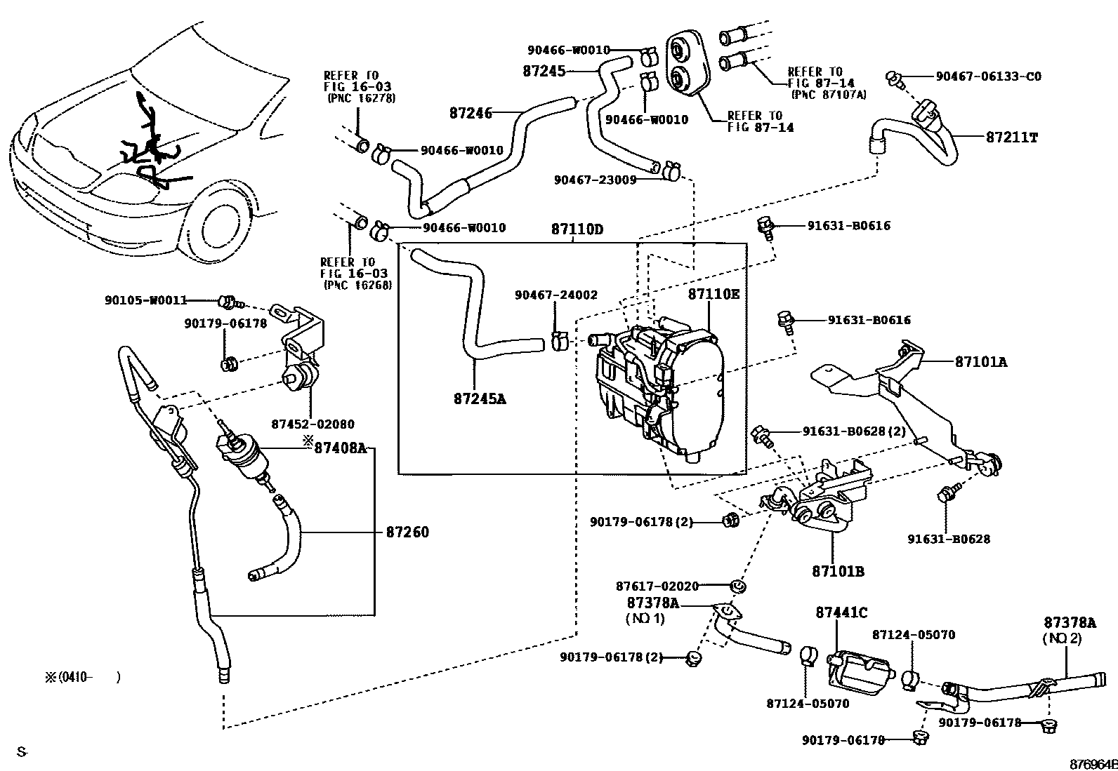 Toyota COROLLA 暖风和空调系统 - 水管 EPC diagram — 876964B