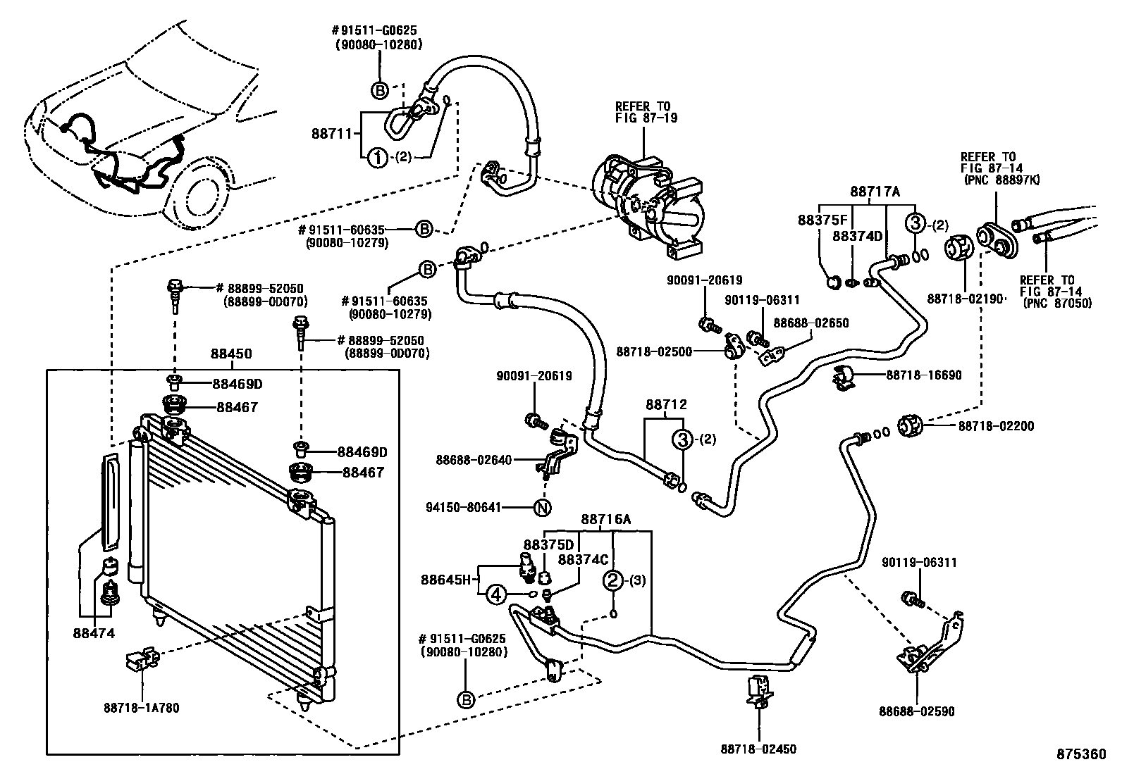Toyota COROLLA Heating & Air Conditioning - Cooler Piping EPC diagram — 875360