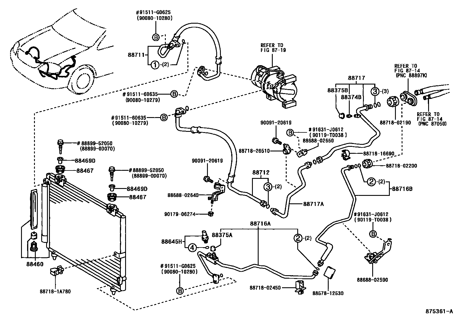 Toyota COROLLA Heating & Air Conditioning - Cooler Piping EPC diagram — 875361A