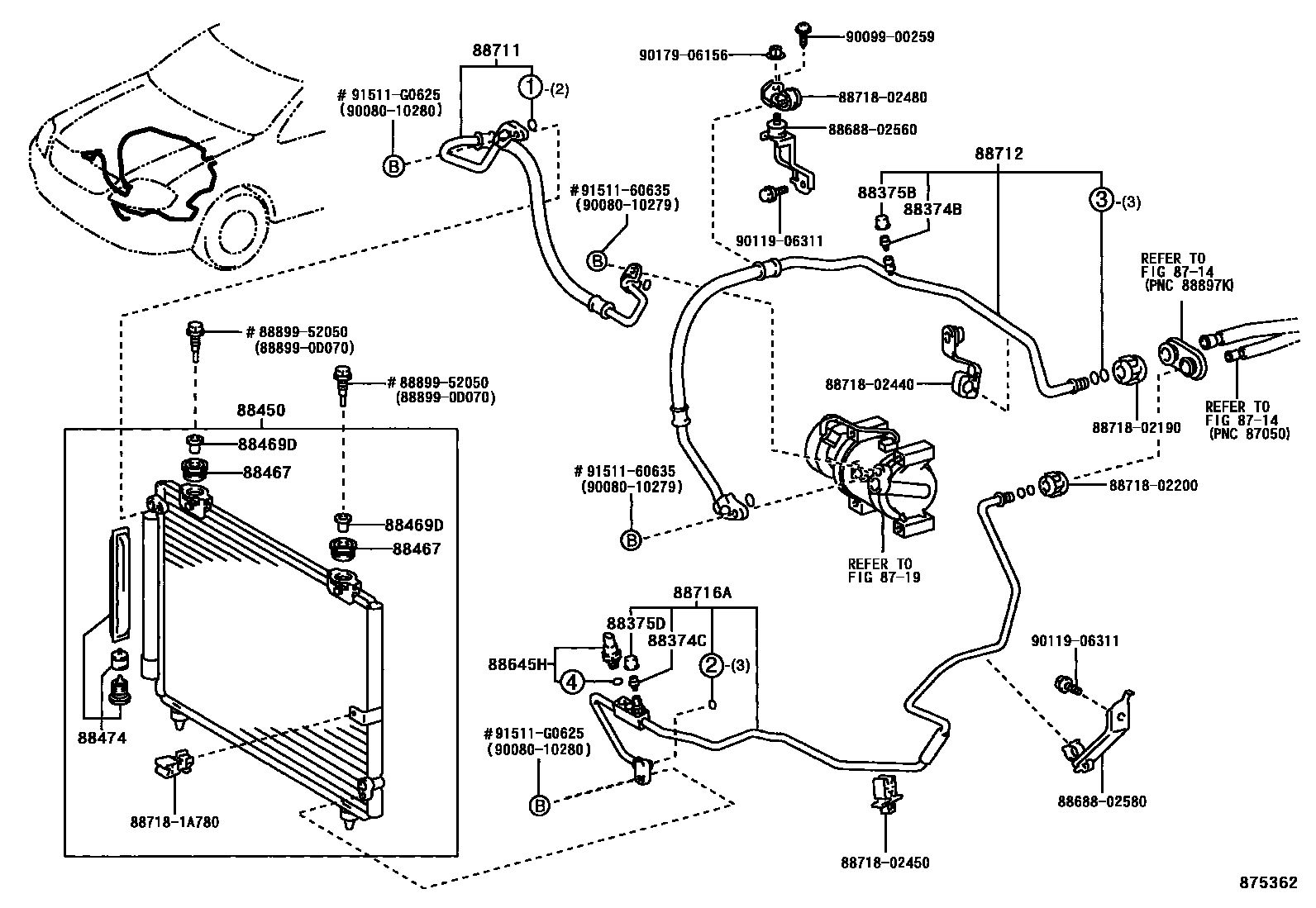 Toyota COROLLA Heating & Air Conditioning - Cooler Piping EPC diagram — 875362