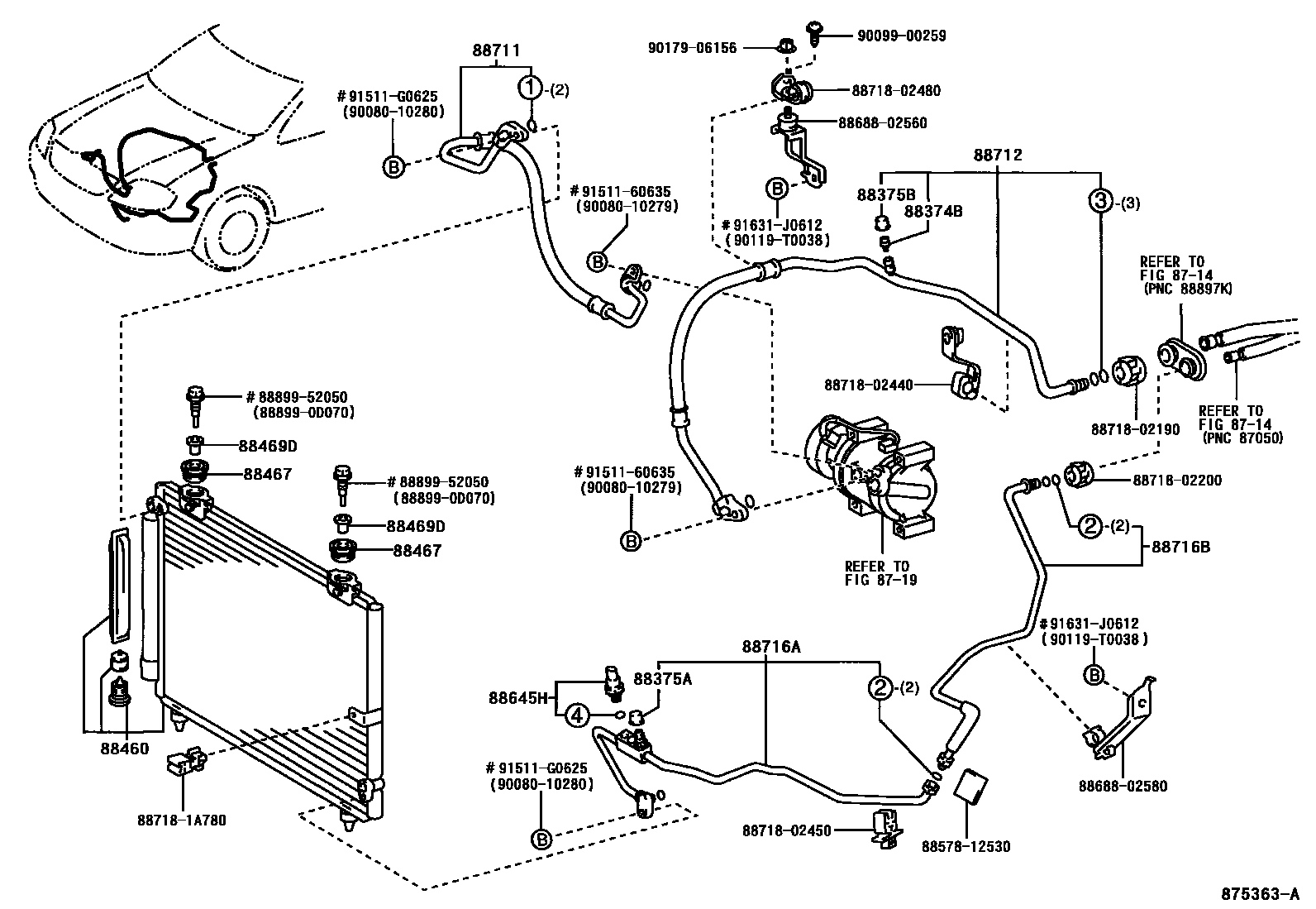 Toyota COROLLA Heating & Air Conditioning - Cooler Piping EPC diagram — 875363A