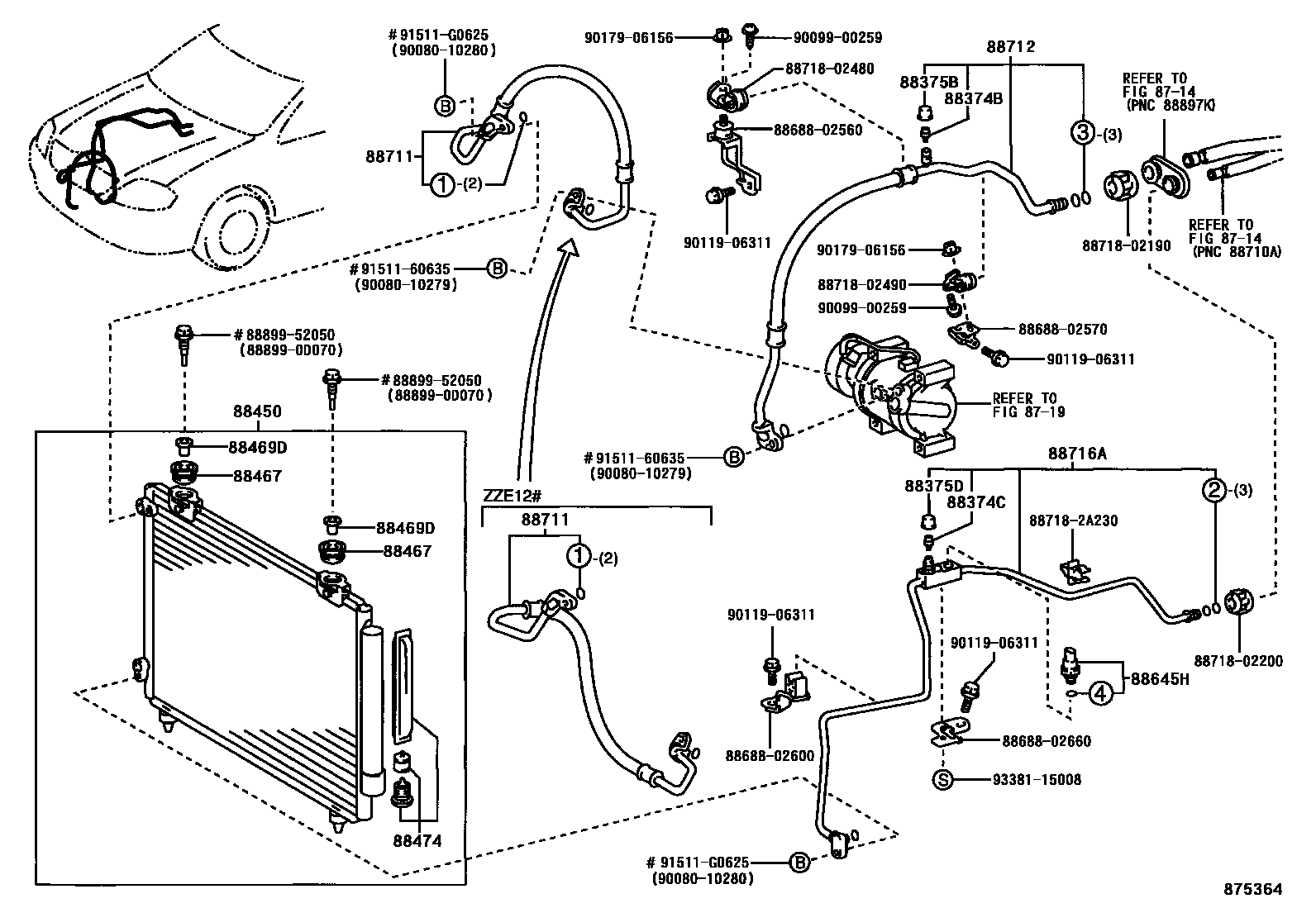 Toyota COROLLA Heating & Air Conditioning - Cooler Piping EPC diagram — 875364