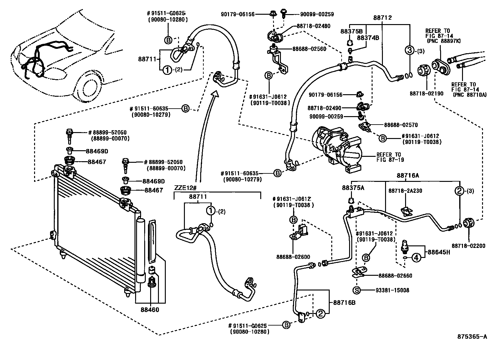 Toyota COROLLA Heating & Air Conditioning - Cooler Piping EPC diagram — 875365A