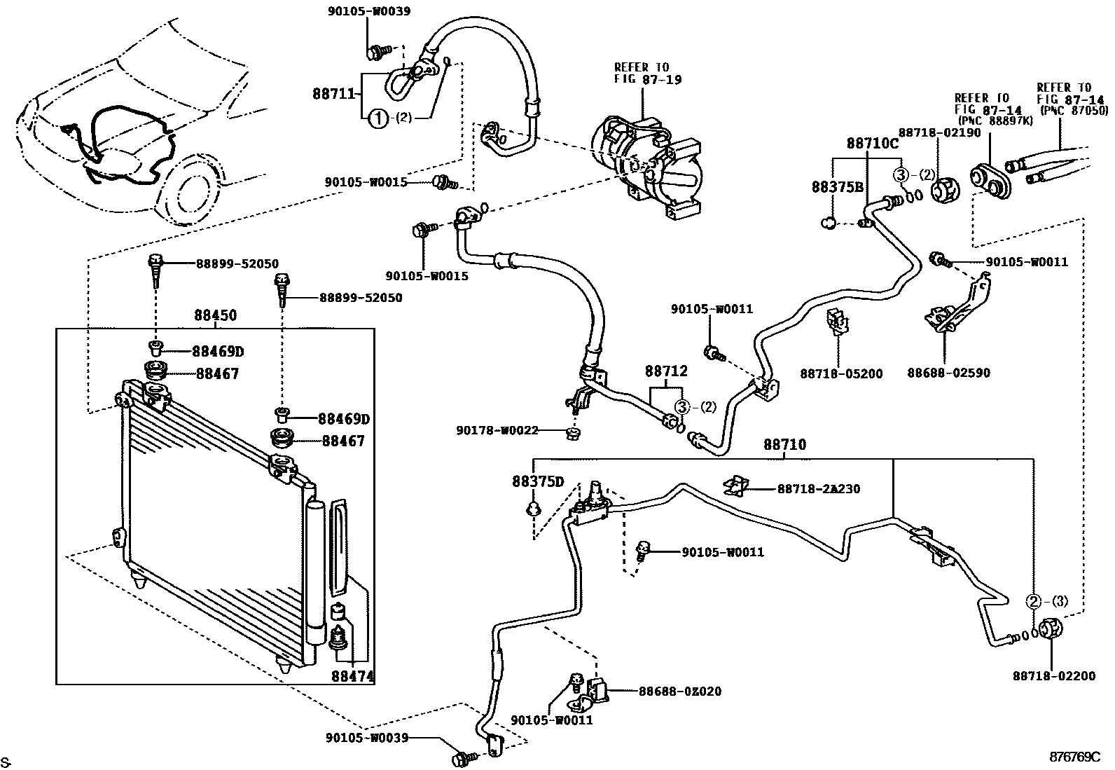 Toyota COROLLA Heating & Air Conditioning - Cooler Piping EPC diagram — 876769C