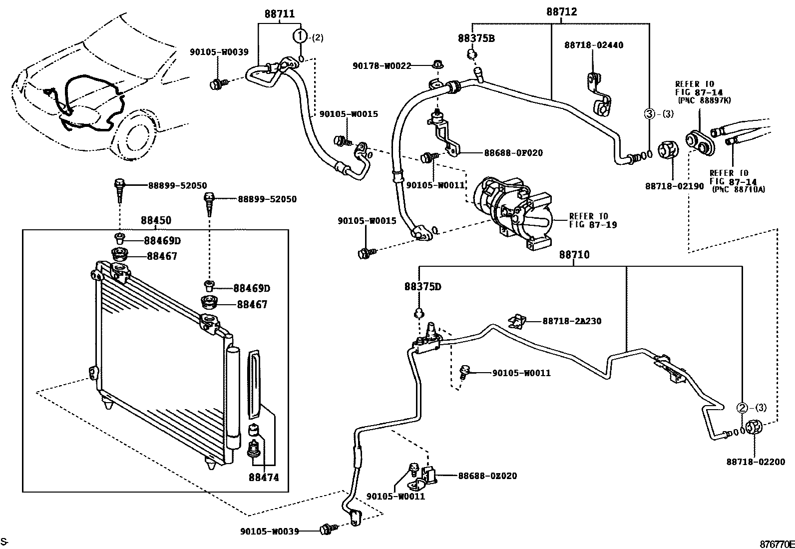 Toyota COROLLA Heating & Air Conditioning - Cooler Piping EPC diagram — 876770E