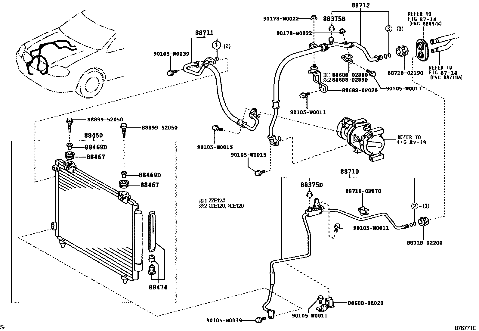 Toyota COROLLA Heating & Air Conditioning - Cooler Piping EPC diagram — 876771E