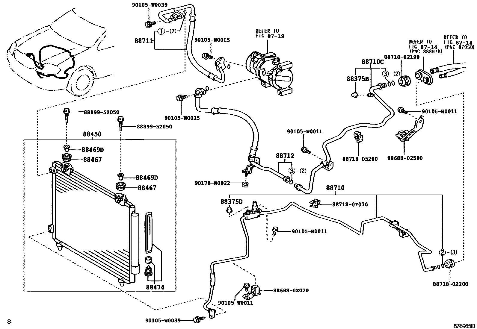 Toyota COROLLA Heating & Air Conditioning - Cooler Piping EPC diagram — 876965D