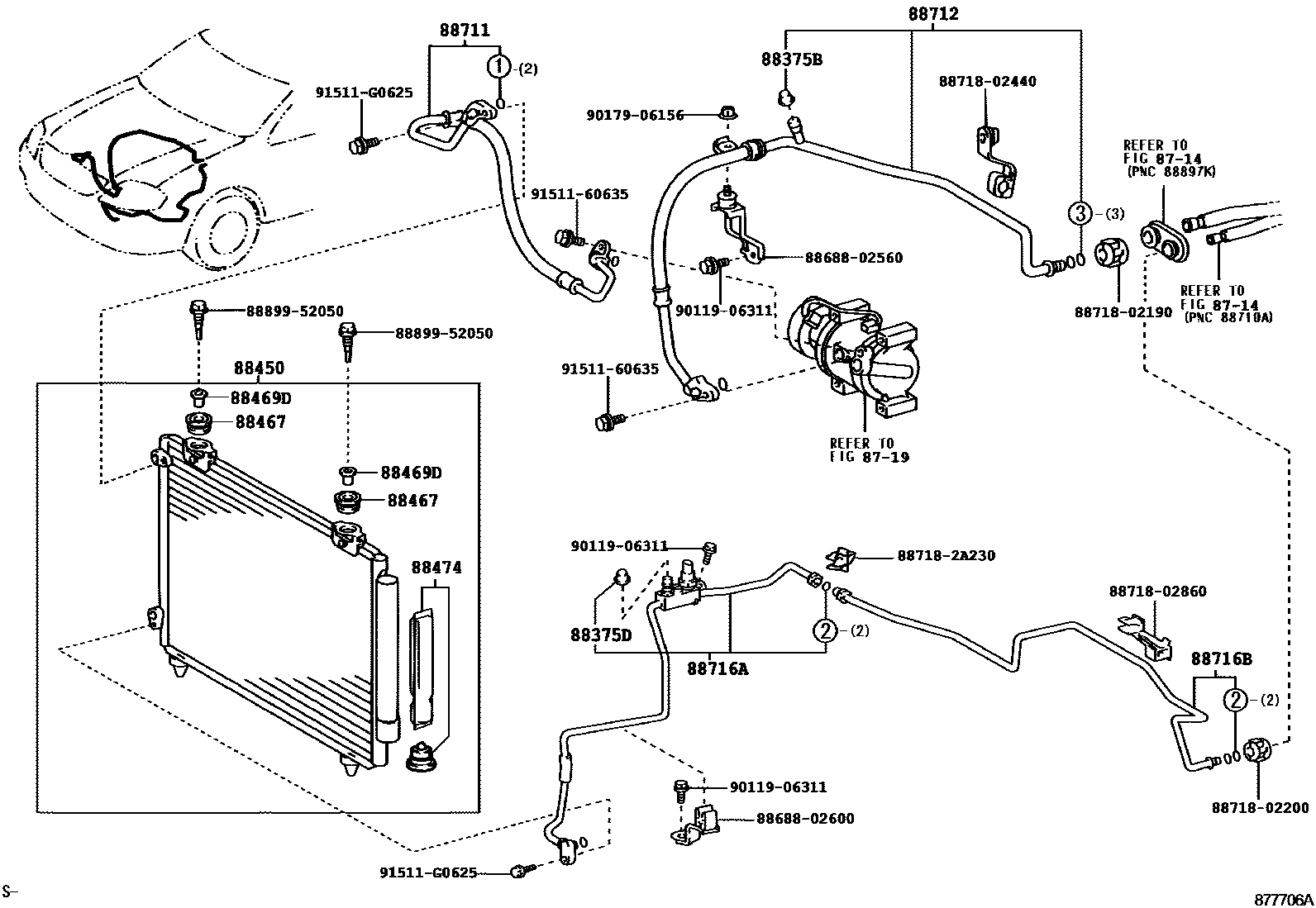 Toyota COROLLA Heating & Air Conditioning - Cooler Piping EPC diagram — 877706A