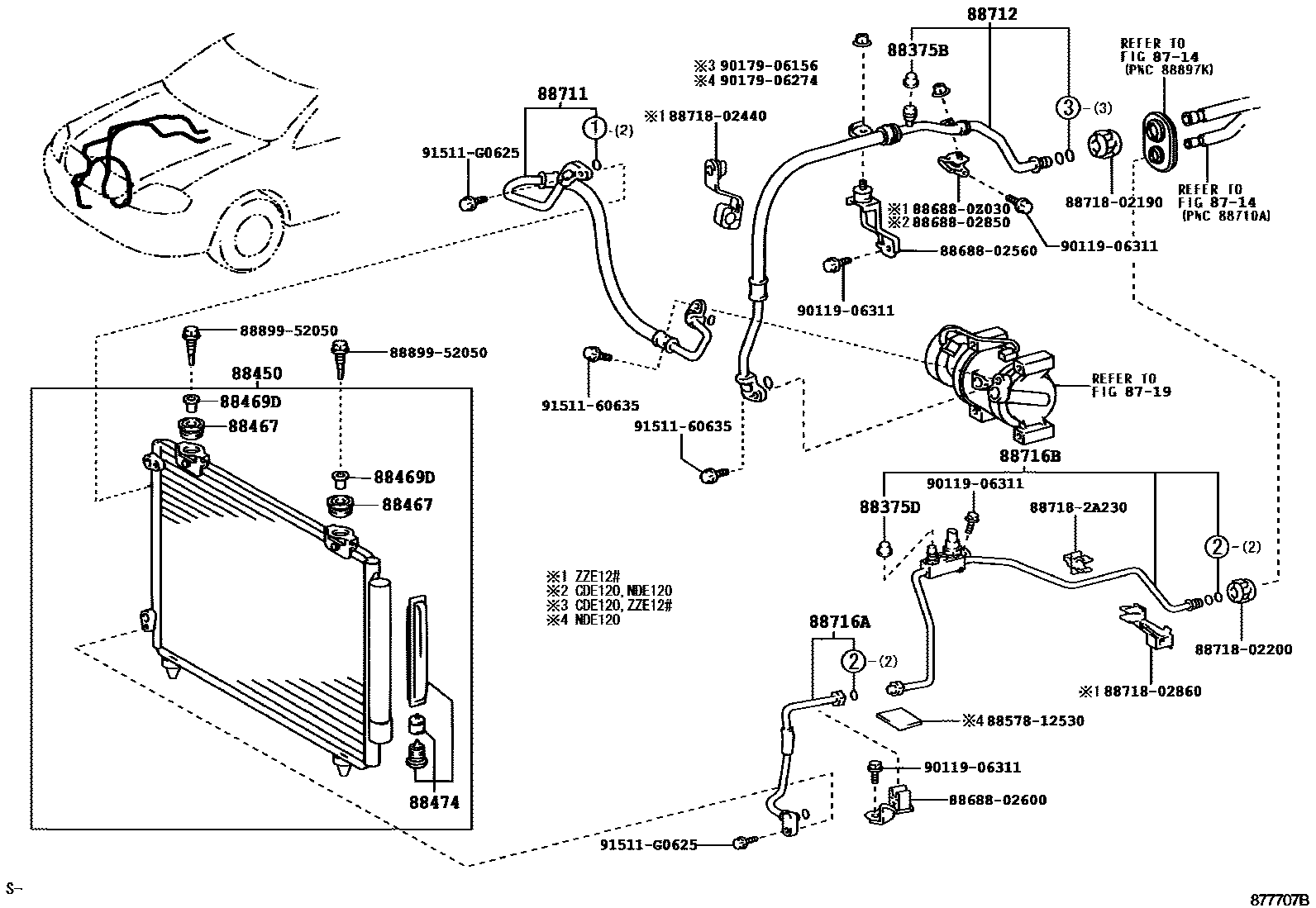 Toyota COROLLA Heating & Air Conditioning - Cooler Piping EPC diagram — 877707B