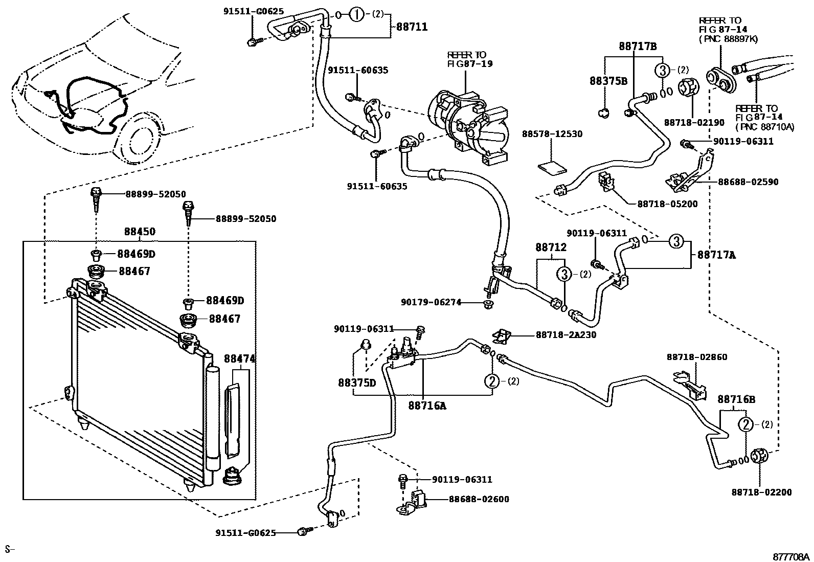 Toyota COROLLA Heating & Air Conditioning - Cooler Piping EPC diagram — 877708A